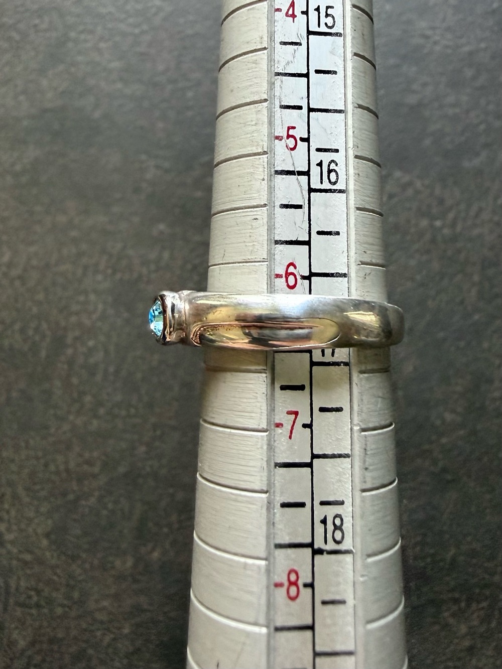 Sterling Silver Blue Topaz Bezel Set Ring - size 6 - Picture 7 of 7
